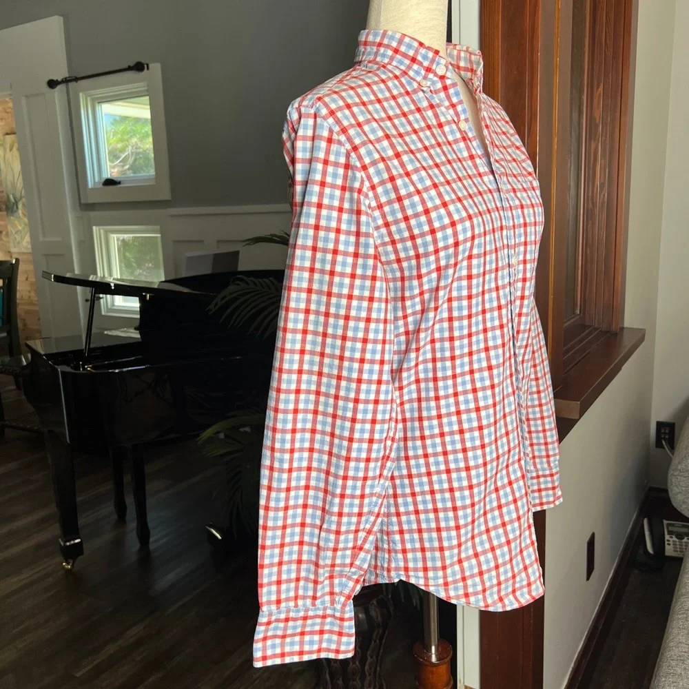 J. CREW blue and red check button down shirt Size XS Mens Womens Unisex EUC
